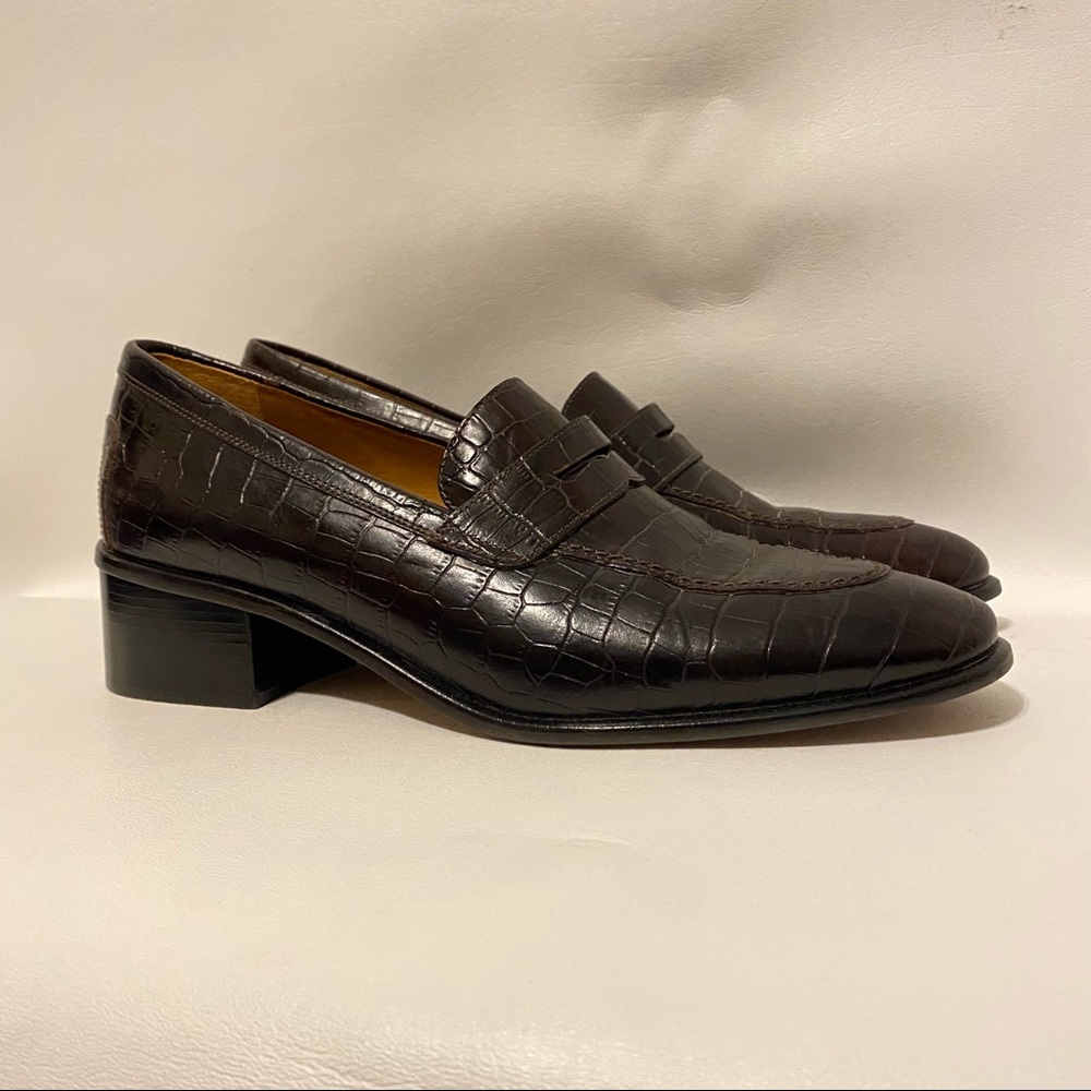 Lauren Ralph Lauren Women’s Sz 8.5 Leather Crocodile Print Heeled Loafers Brown